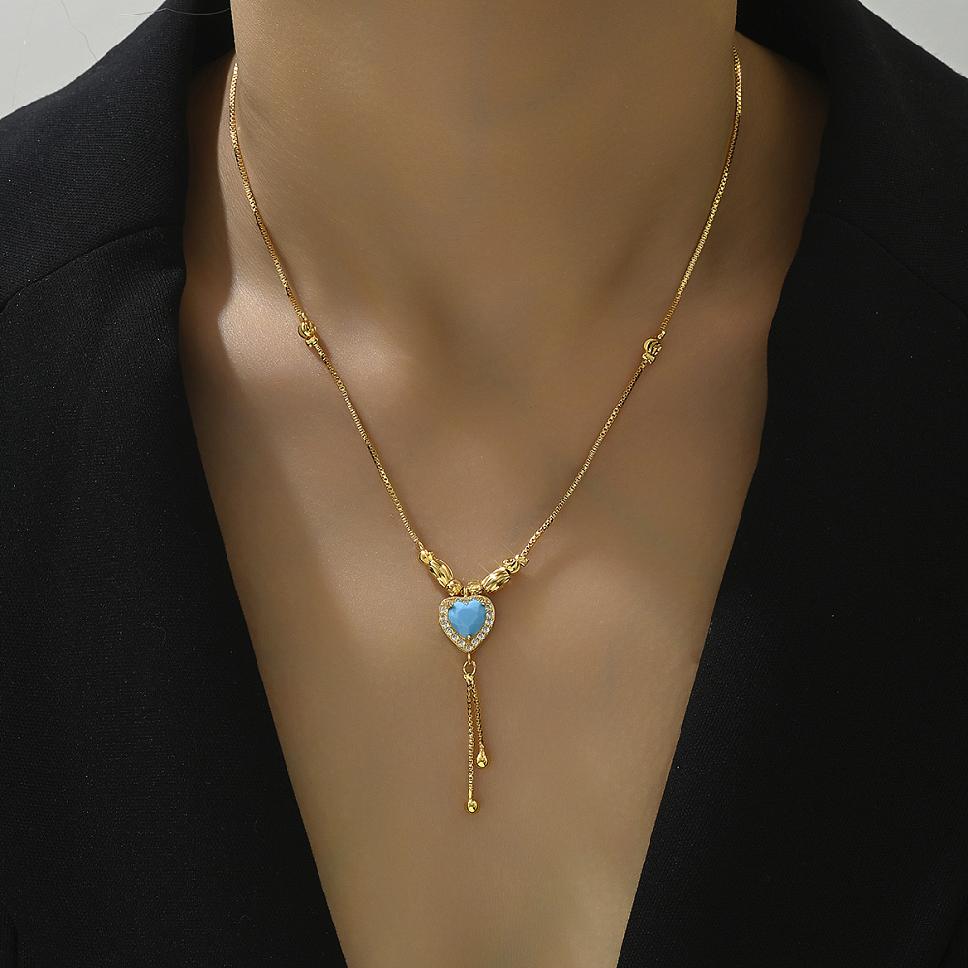 Brass Heart Tassel Pendant Fashion Collarbone Necklace for Women